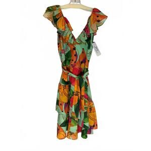 NEW HT360 COLLECTIVE women's ruffle mini dress in green multi